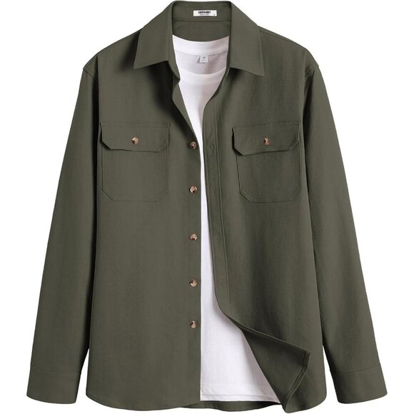 Men’s Casual Shirt Jacket Long Sleeve Button-Up Shacket with Flap Pockets - Picture 6 of 6